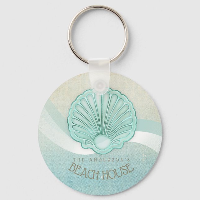 Beach House Clam Shell Aqua Blue ID623 Keychain (Front)