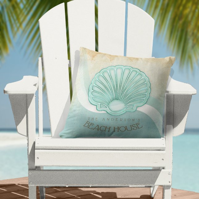 Beach House Clam Shell Aqua Blue ID623 Throw Pillow (Creator Uploaded)