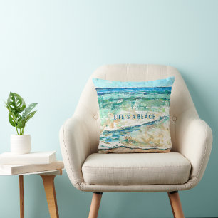 Beach House Coastal Artwork Life's A Beach Throw Pillow