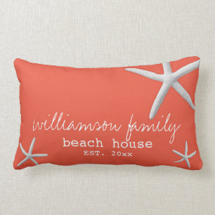 Beach House Coastal Starfish Dark Coral Lumbar Pillow