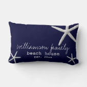 Beach House Coastal Starfish Navy Blue Lumbar Pillow (Back)