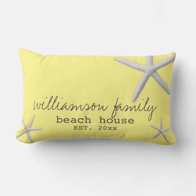 Beach House Coastal Starfish Yellow Grey Modern Lumbar Pillow (Front)