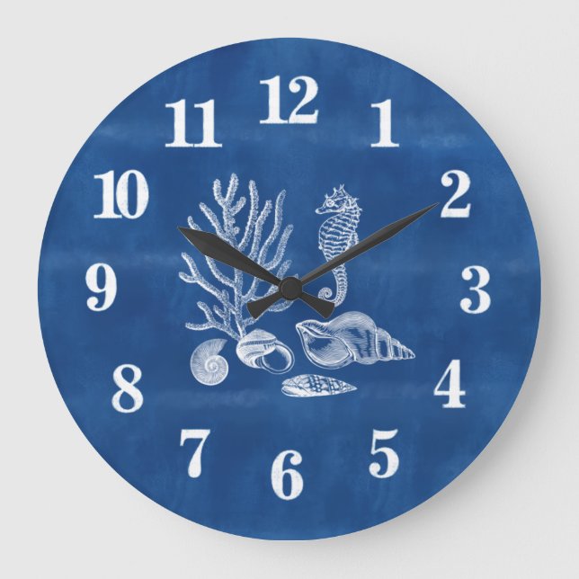 Beach House Coral Marine Océan Bleu Grande horloge (Recto)