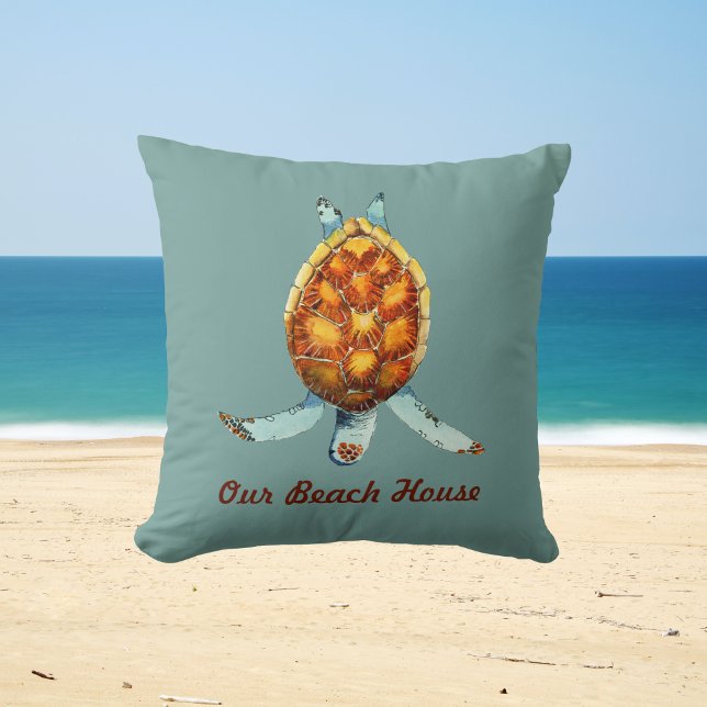 Beach House Coussin avec plongée tortue de mer sur (Créateur téléchargé)