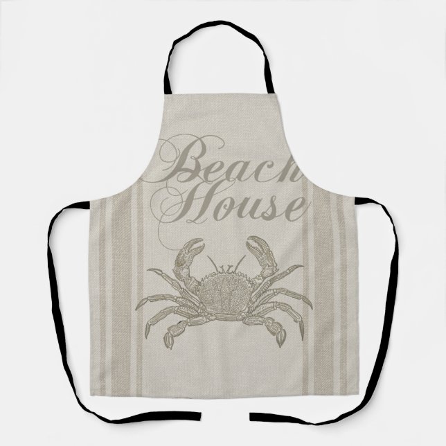 Beach House Crab Seashore Coastal Vintage Apron (Front)