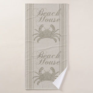 Beach House Crab Seashore Coastal Vintage Bath Towel Set