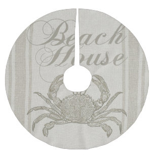 Beach House Crab Seashore Coastal Vintage Brushed Polyester Tree Skirt