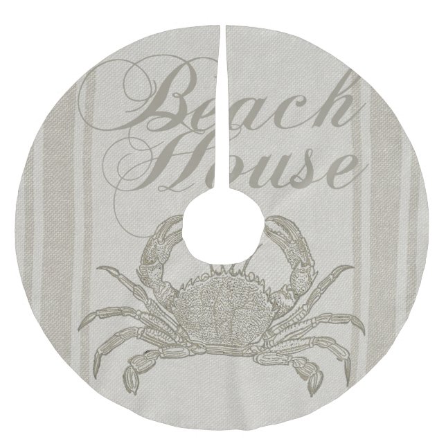 Beach House Crab Seashore Coastal Vintage Brushed Polyester Tree Skirt (Front)