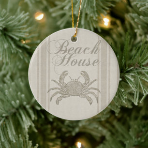 Beach House Crab Seashore Coastal Vintage Ceramic Ornament