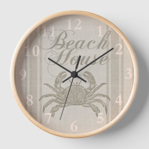 Beach House Crab Seashore Coastal Vintage Clock
