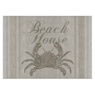 Beach House Crab Seashore Coastal Vintage Cutting Board