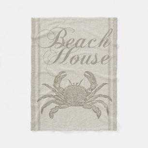 Beach House Crab Seashore Coastal Vintage Fleece Blanket