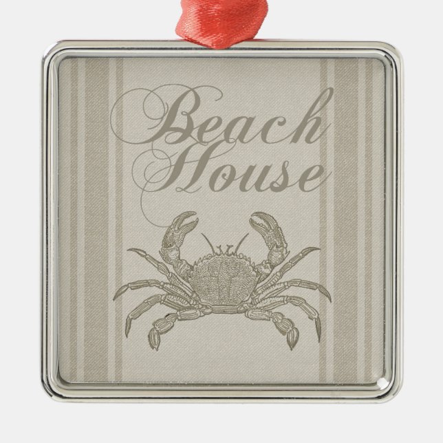 Beach House Crab Seashore Coastal Vintage Metal Ornament (Front)