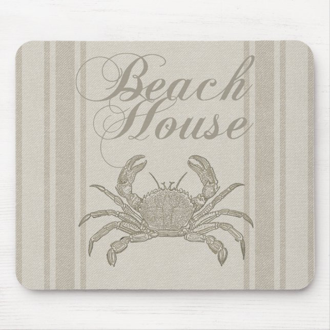 Beach House Crab Seashore Coastal Vintage Mouse Pad (Front)