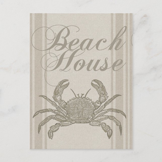 Beach House Crab Seashore Coastal Vintage Postcard (Front)