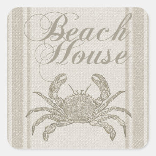 Beach House Crab Seashore Coastal Vintage Square Sticker