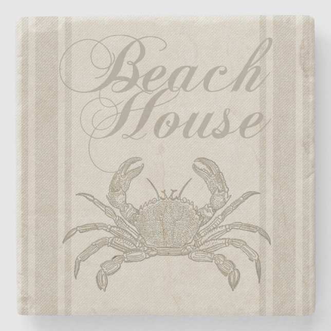 Beach House Crab Seashore Coastal Vintage Stone Coaster (Front)