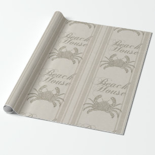 Beach House Crab Seashore Coastal Vintage Wrapping Paper
