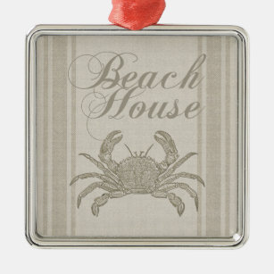 Beach House Crab Seashore Metal Ornament