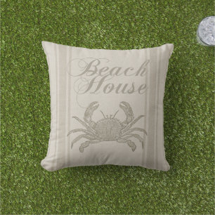 Beach House Crab Seashore Outdoor Pillow