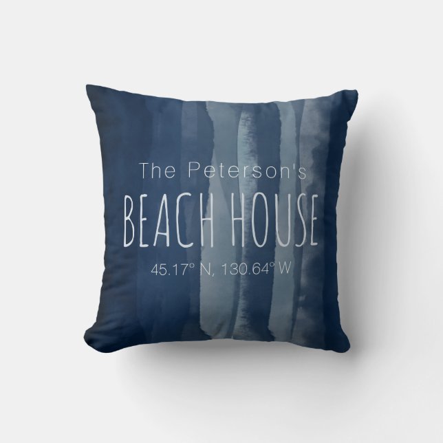 Beach House Custom Coordinates Navy Throw Pillow (Front)