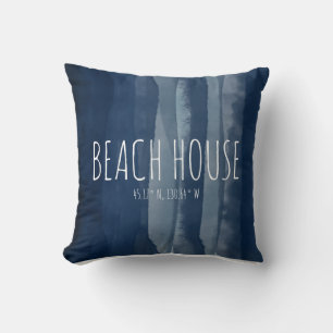 Beach House Custom Coordinates Navy Throw Pillow