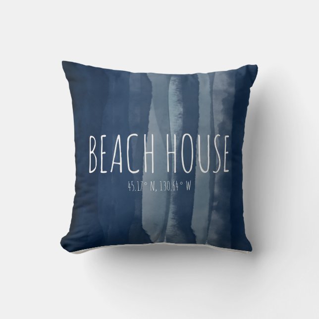 Beach House Custom Coordinates Navy Throw Pillow (Front)