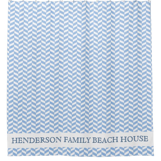 Beach House Custom Name Herringbone Blue White (Front)