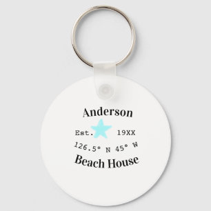 Beach house Date year custom coordinates add est. Keychain
