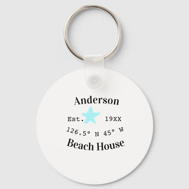 Beach house Date year custom coordinates add est. Keychain (Front)