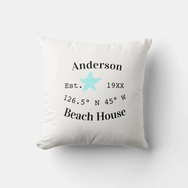 Beach house Date year custom coordinates add est. Throw Pillow (Front)