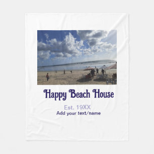 Beach house est. Add year photo latitude longitude Fleece Blanket