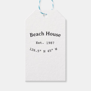 Beach house ets. Date year custom coordinates add Gift Tags