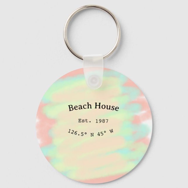 Beach house ets. Date year custom coordinates add Keychain (Front)