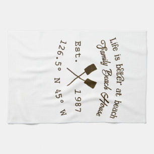 Beach house ets. Date year custom coordinates add Kitchen Towel