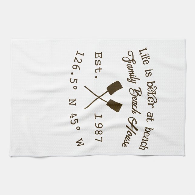 Beach house ets. Date year custom coordinates add  Kitchen Towel (Horizontal)