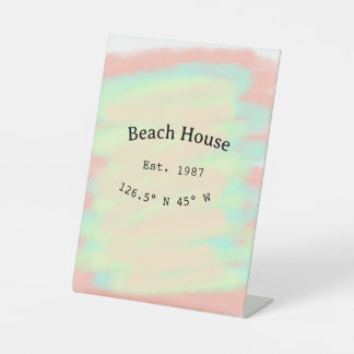 Beach house ets. Date year custom coordinates add Pedestal Sign