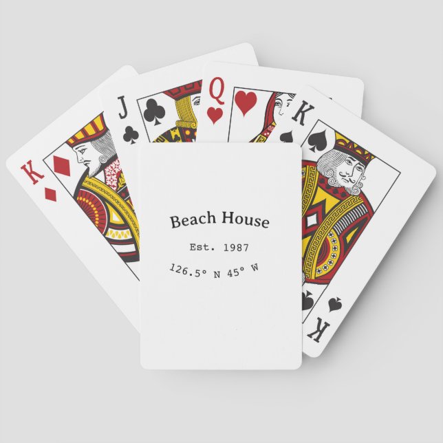 Beach house ets. Date year custom coordinates add Playing Cards (Back)