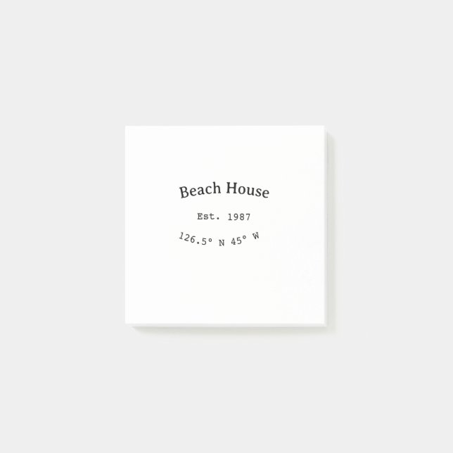 Beach house ets. Date year custom coordinates add Post-it Notes (Front)