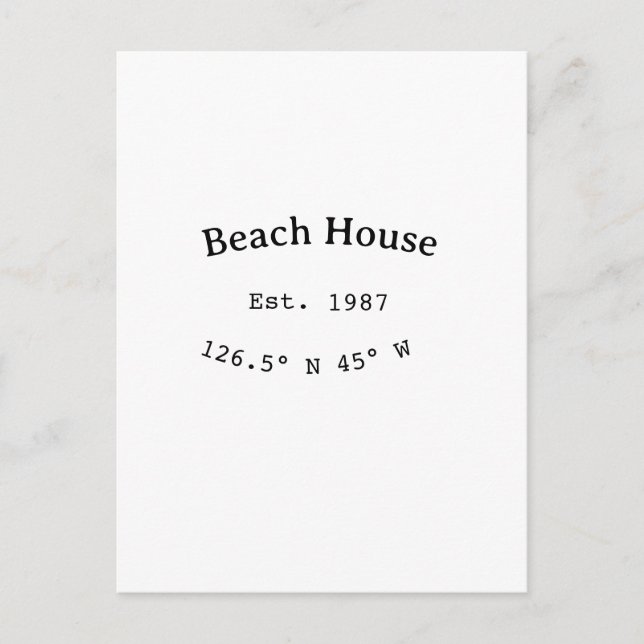 Beach house ets. Date year custom coordinates add Postcard (Front)