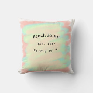 Beach house ets. Date year custom coordinates add Throw Pillow