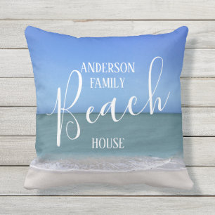 Beach House Family Name   Beautiful Beach Photo Outdoor Pillow