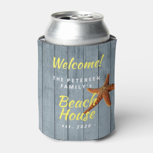 Beach house family name personalized party can coo can cooler (Can Front)