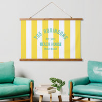 Beach House Family Name Yellow Cabana Stripe