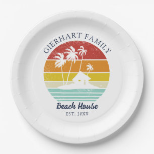 Beach House Family Reunion Seaside Palm Trees Paper Plate