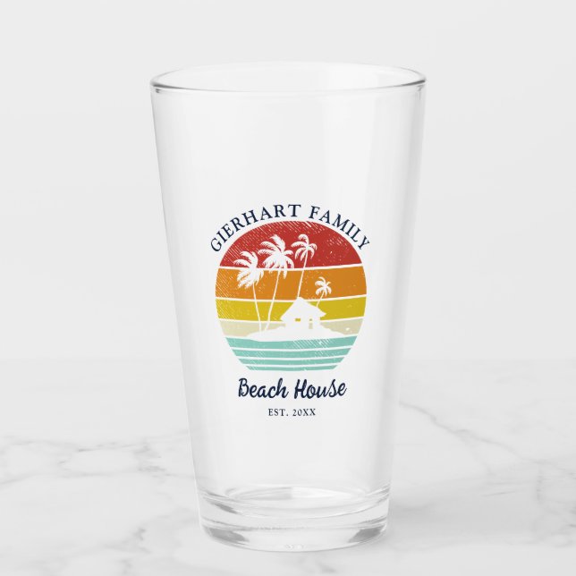Beach House Family Summer Vacation Palm Trees Glass (Front)