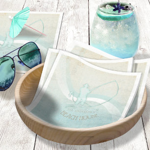 Beach House Fisherman Silhouette Aqua Blue ID623 Napkin