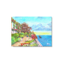 Beach House Garden with Sailboat