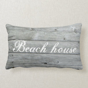 Beach House Grey Rustic Wood Custom Coordinates Lumbar Pillow