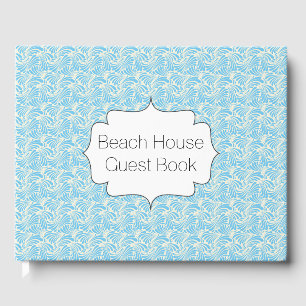 Beach House Guest Book Modern Blue Wave Pattern